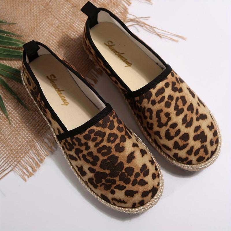 Women'S Classic Leopard Print Flat Shoes with Black Trim, Breathable Fabric Upper Rubber Sole, Non-Slip Casual Walking Shoes for All Seasons