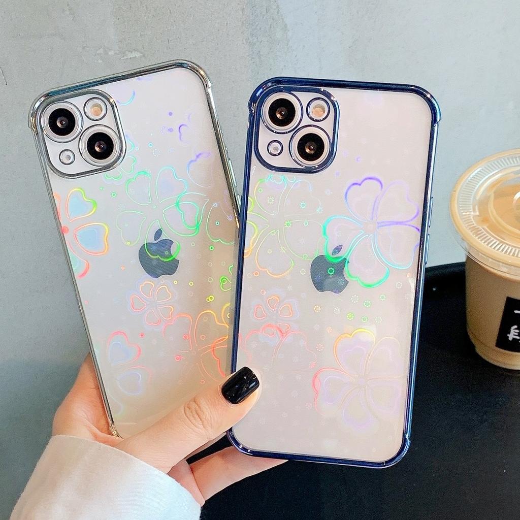 Buy Laser Flower Clear Case For Iphone 13 12 11 Pro Max X Xr Xs Max 7 8 Plus 12 Soft Tpu Anti Fall Shockproof Camera Protective Electroplated Cover At Affordable Prices