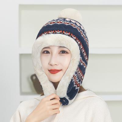 Ethnic Knitted Hat Women's Thick Windproof Cold-Proof Bomber Hat Winter Warm Ear Protection Hat