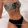 Women's Leopard Print Bandeau Bikini Set Scalloped Edge Two-Piece Swimsuit with Front Tie