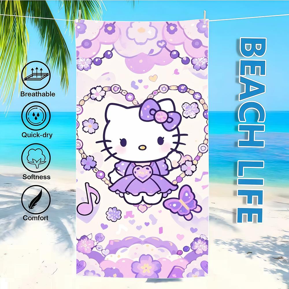 

H-HelloS Towel Textile Bathrobe K-KittyS Beach Quick-Drying Purple Lightweight Bow Portable Camping SRO Swim Pool Travel W40*H60(CM)