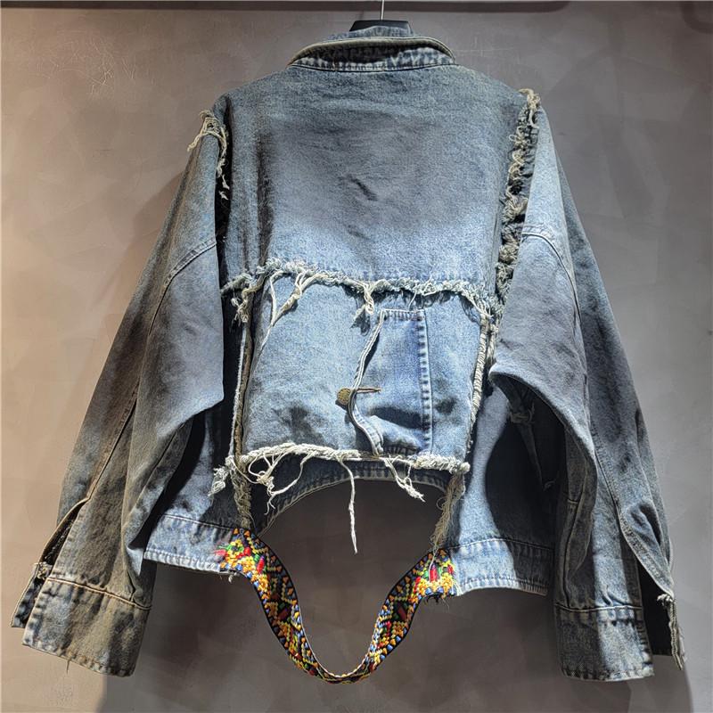 Women's Personalized Trendy Irregular Denim Patch Long-Sleeve Jacket