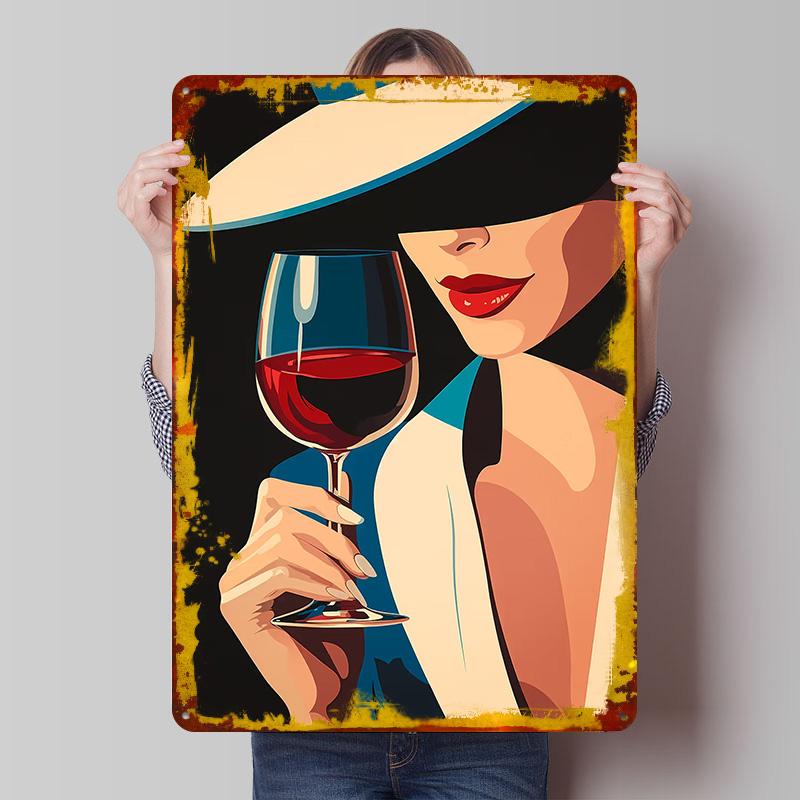 

Woman With Wine Glass Tin Plaque Poster Customized Wall Art Retro Vintage Metal Signs for Man Cave Decoration Garage Decorations 20x30cm（7.8x11.8inch）