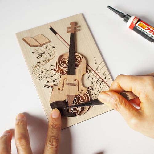 KINOWA "Violin" Wood-Painting Original Handmade Quilling Kit, Musical Instrument, Made In Japan