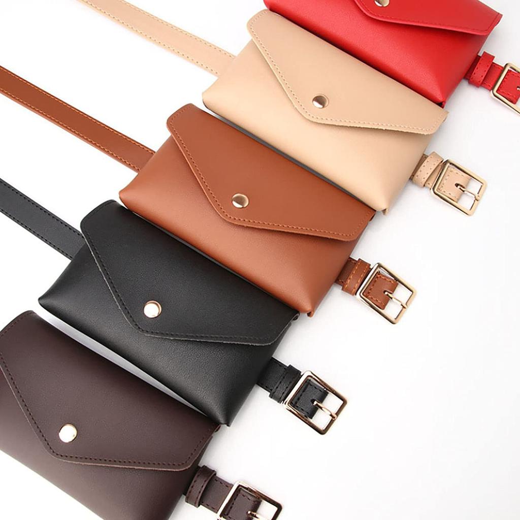 CHROME CRANE Leather Belt Waist with PU Cute BLT041 Women's Bag/Pouch Lining, 2-Way Design, (01.Black)