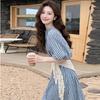 Pure White Moonlight Sweet Wind Blue Plaid Dress Female Summer Japanese Simple College Style Small Fairy Dress