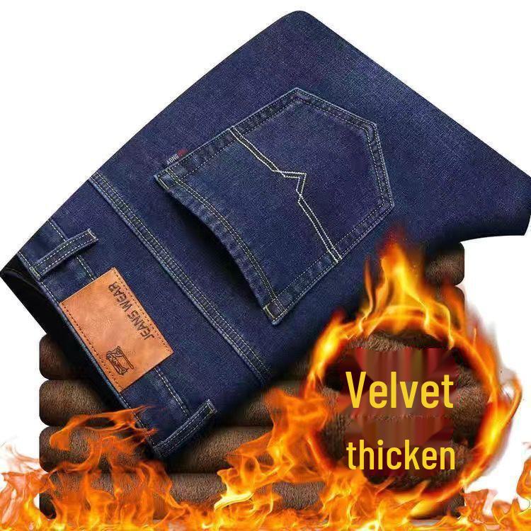 

Мужские свободные прямые джинсы на бархатной подкладке: Теплый, прочный и универсальный для осени и зимы. 32