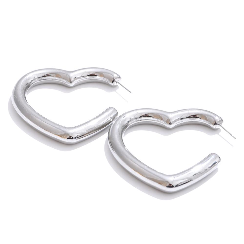 Yhpup 50mm Minimalist Glossy Stainless Steel Metal Heart Hollow Big Daily Earrings Gold & Platinum Plated Charm Romantic Jewelry