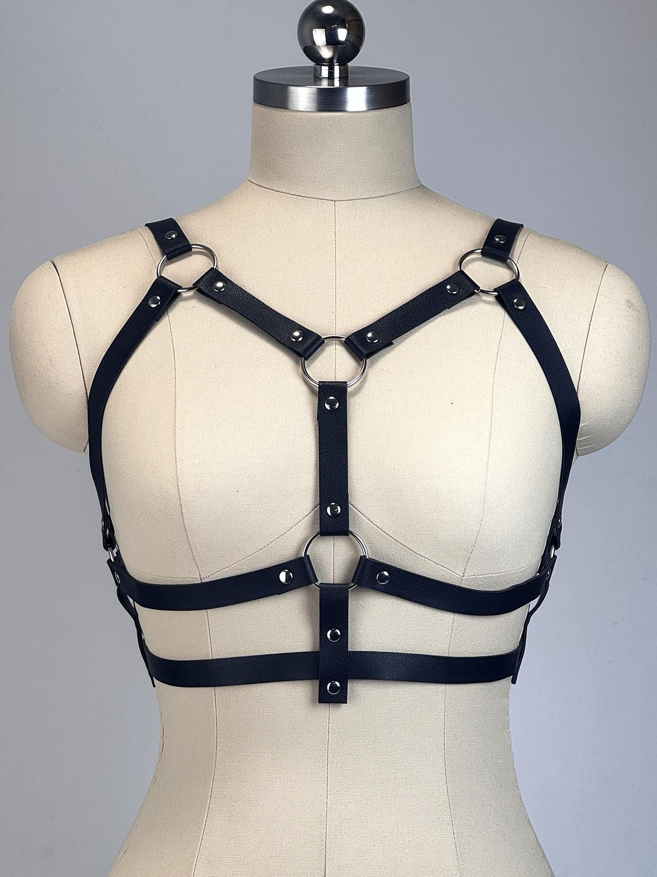 Damen Mode Sexy PU-Leder Taillengürtel Punk Gothic Körper Fessel Brustgeschirr Gürtel Party Tourismus Kleidung Zubehör white