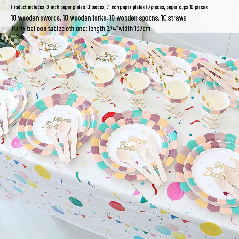 Kids' Party Disposable Tableware: Birthday Tablecloth, Cake Plates, and Dessert Table Decor