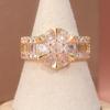 Elegant Exquisite Flower Shaped Inlaid Synthetic Zircon Golden Plated Ring Fro Women Fashion Banquet Wedding Jewelry Accessories