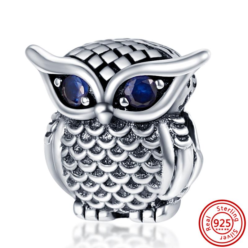 New 925 Sterling copper Blue Zircon Eyes Owl Turtle Bird Ring Pyramid DIY Beads Fit Original Pantaro Charms Bracelet DIY Zircon