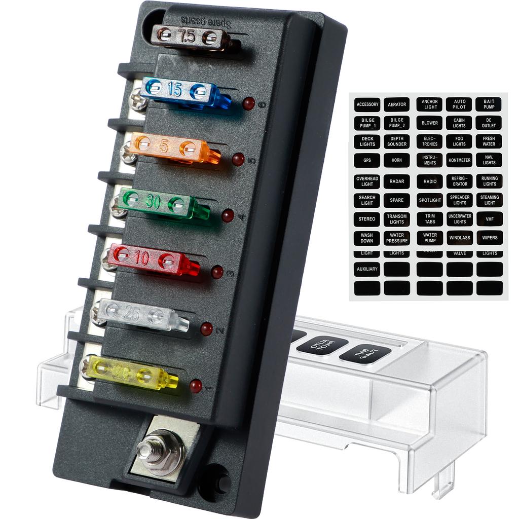 4/6 Way Fuse Block 12V Blade Fuse Box Holder with LED Indicator Waterproof Cover Safe Compact Circuit Fuse Box Dust-Proof Car Fuses4