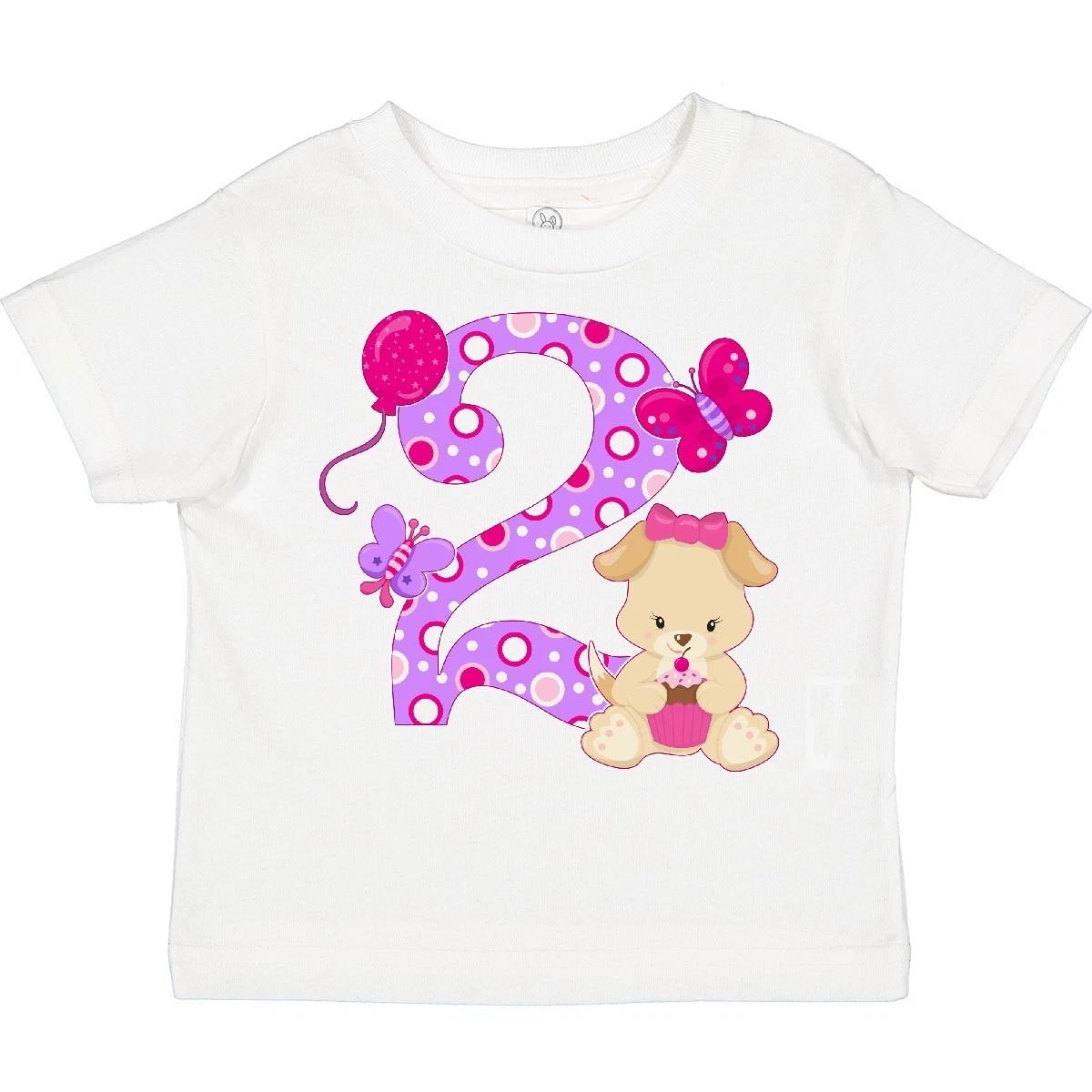 Inktastic Second Birthday With Cute Puppy And Butterflies Toddler T-Shirt 2nd 24 100