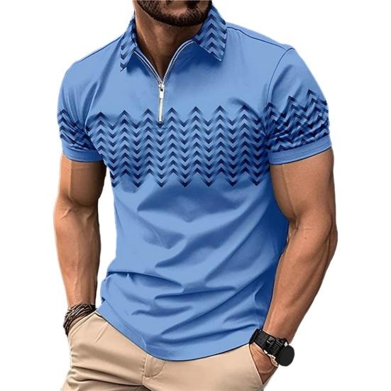 Men Summer Top Zipper Turn-down Collar Short Sleeves Pullover Slim Soft Breathable Sweat-absorption Men Casual Shirt