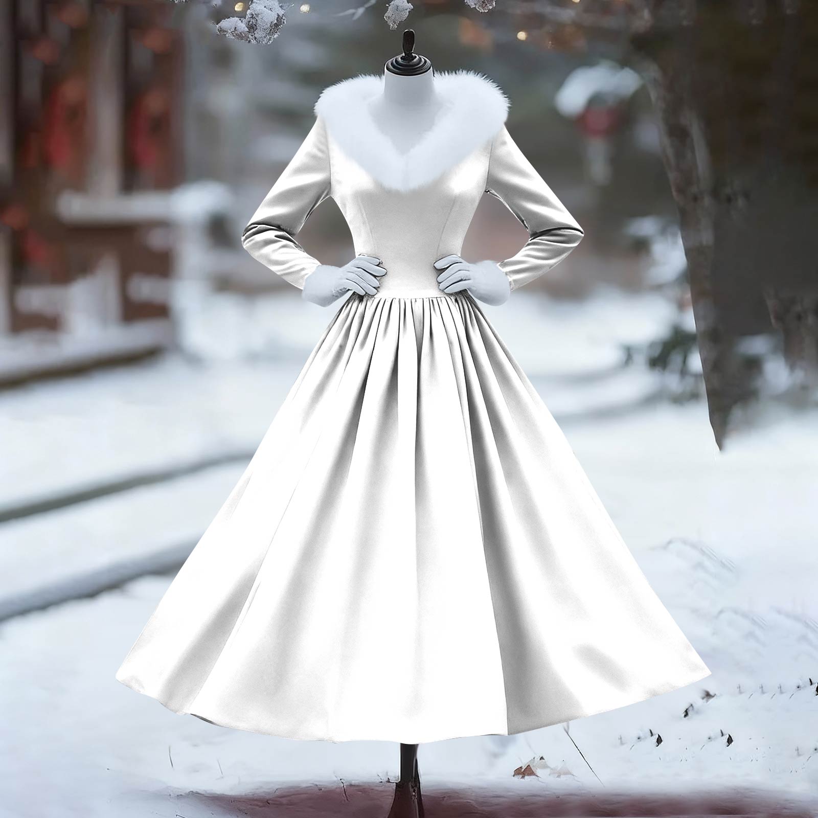 

Женское повседневное платье с длинным рукавом, V-образным вырезом, лоскутным флисом и рождественским принтом XL