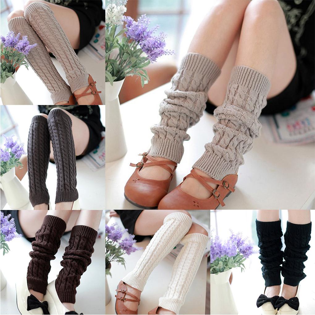 Winter Leg Warmers Twist Knit Knitted Long Boot Socks Solid Crochet Foot Cover