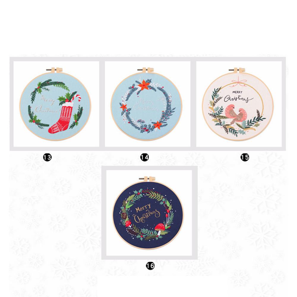 Cotton Linen Cloth Embroidery Starter Kit Flower Printed DIY Cross Stitch Set Non Finished Products Merry Christmas