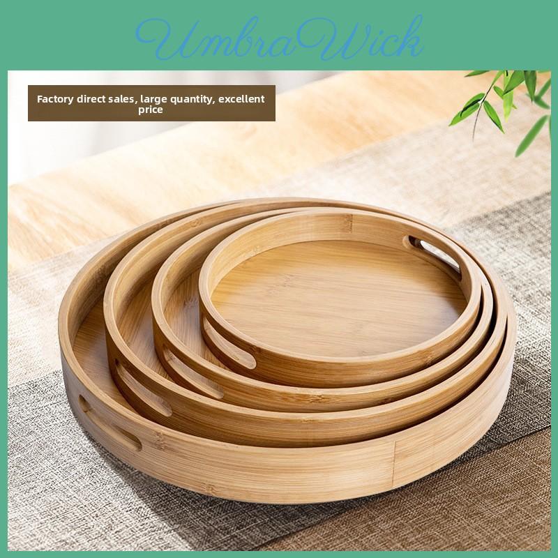 Bamboo Tray Round Handcrafted Tea Serving Plate For Home Tea Sets
