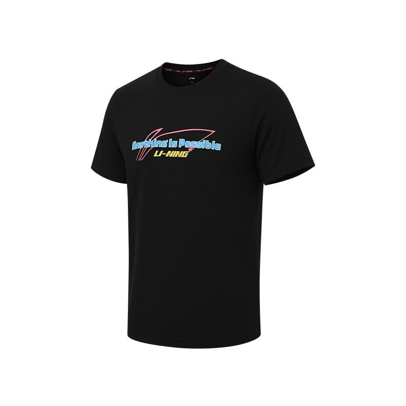 Li Ning Badminton Series Fashion Versatile Breathable Quick-Dry Cool Round Neck Sports Casual T-Shirt Unisex Tops Black AHSW111-1