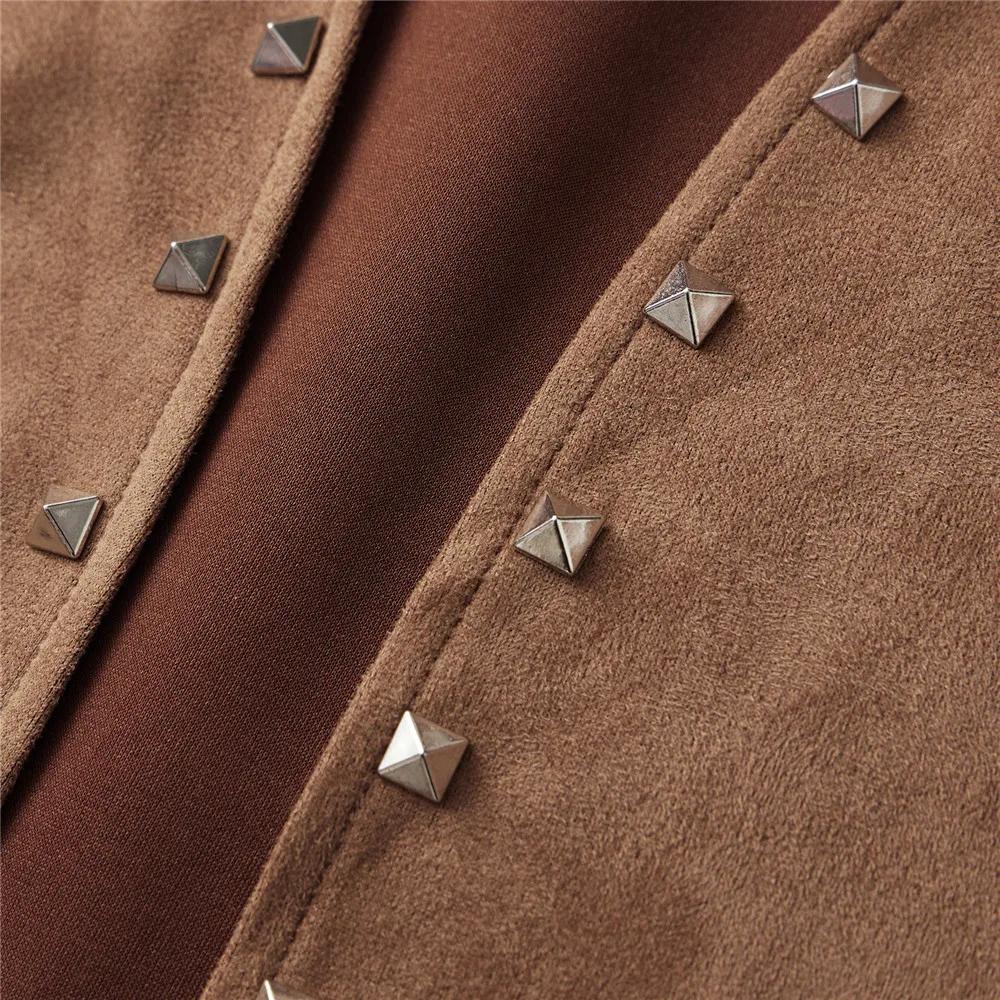 Women Vintage Sleeveless Faux Suede Fringe Vest Rivets Leather Western Boho Tassel Jacket Open Front Hippie Cardigan