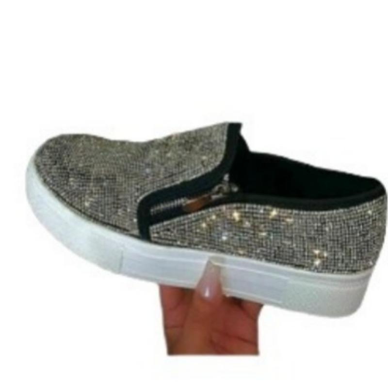 2024 New Woman Sneakers Platform Vulcanized Women Bling Crystal Loafers Autumn Women's Casual Flats Female Zip Sport Shoes