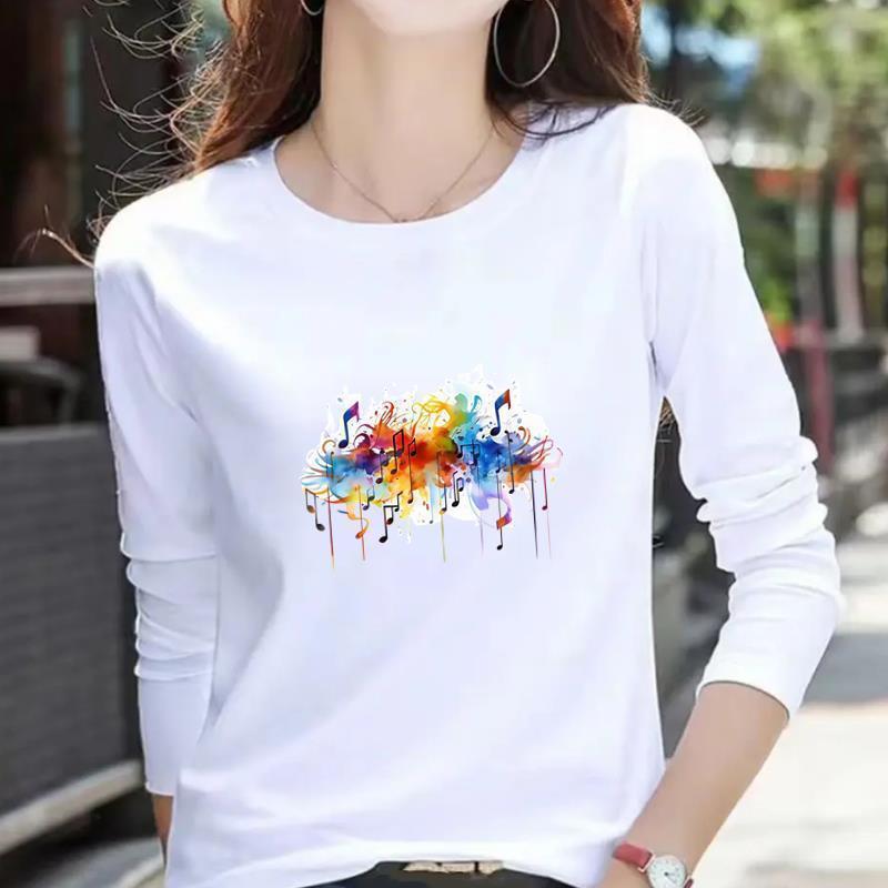 Women's Casual Heart Letter Print Long Sleeve Round Neck T-shirt for Spring & Autumn