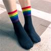 Women's Harajuku Rainbow Stripes White Black Cotton Socks Fashion Christmas Casual Tide Streetwear Dropship