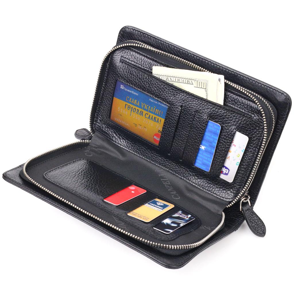 Original Men's Purse with Two Compartments Made of Genuine Grained Leather CANPELLINI 21567 Black