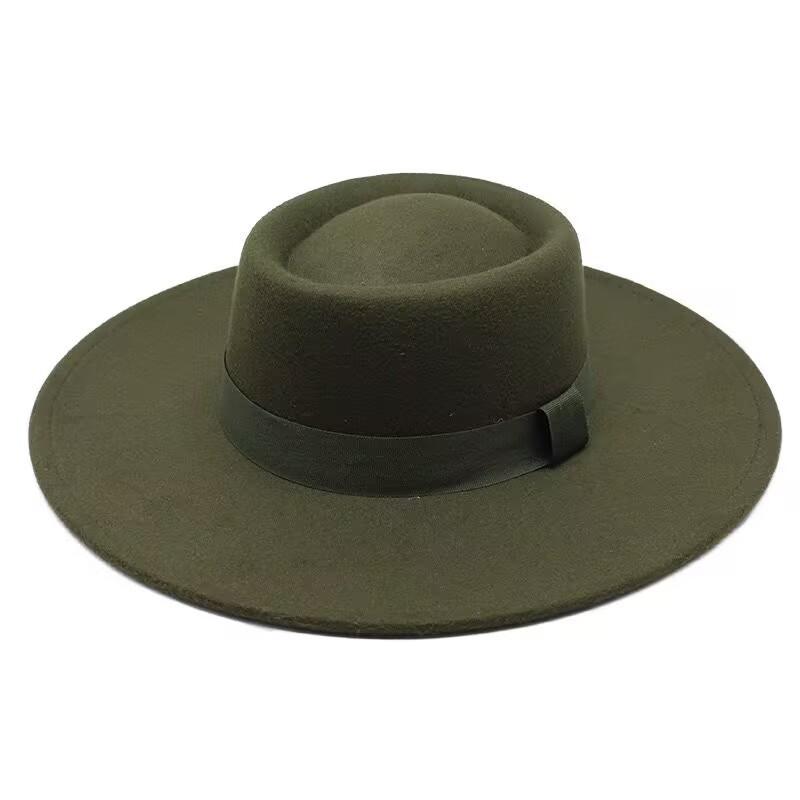 Popular European and American Simple Wool.cm Brim Men's and Women's Autumn and Winter Warm Outdoor Oval Ring Top Hat