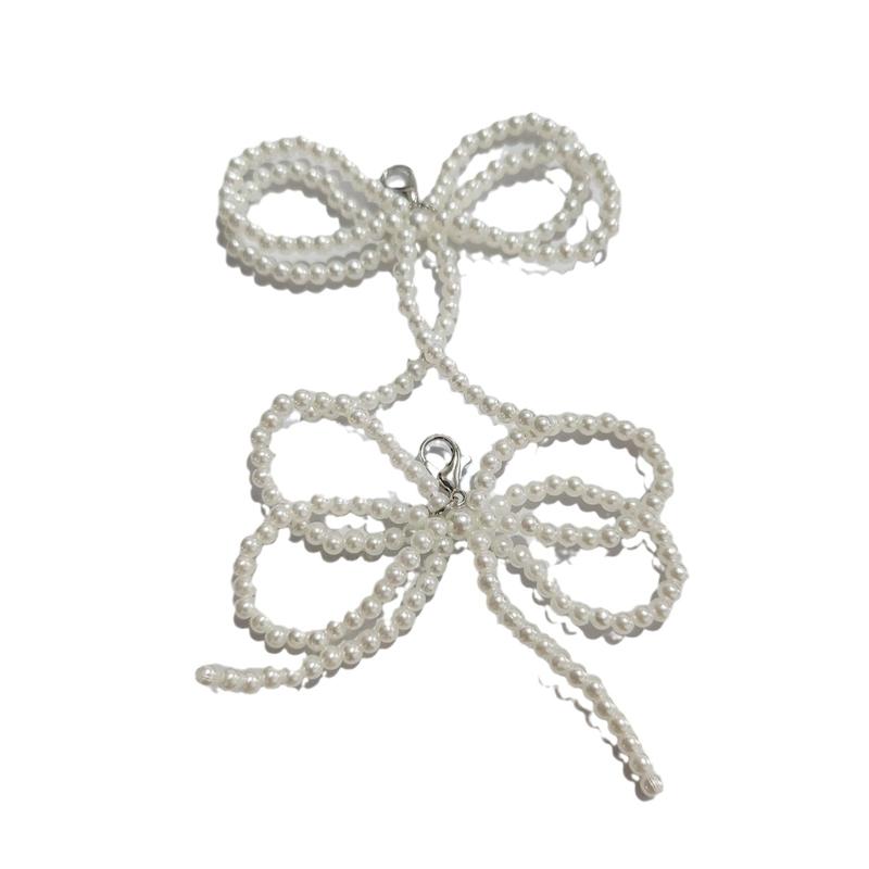 1Pair Bowtie Pearl Flower Shoelaces Buckle Shoes Charms for Woman White and Silver Shoelace Decoration Clips Shoe Accessoriess