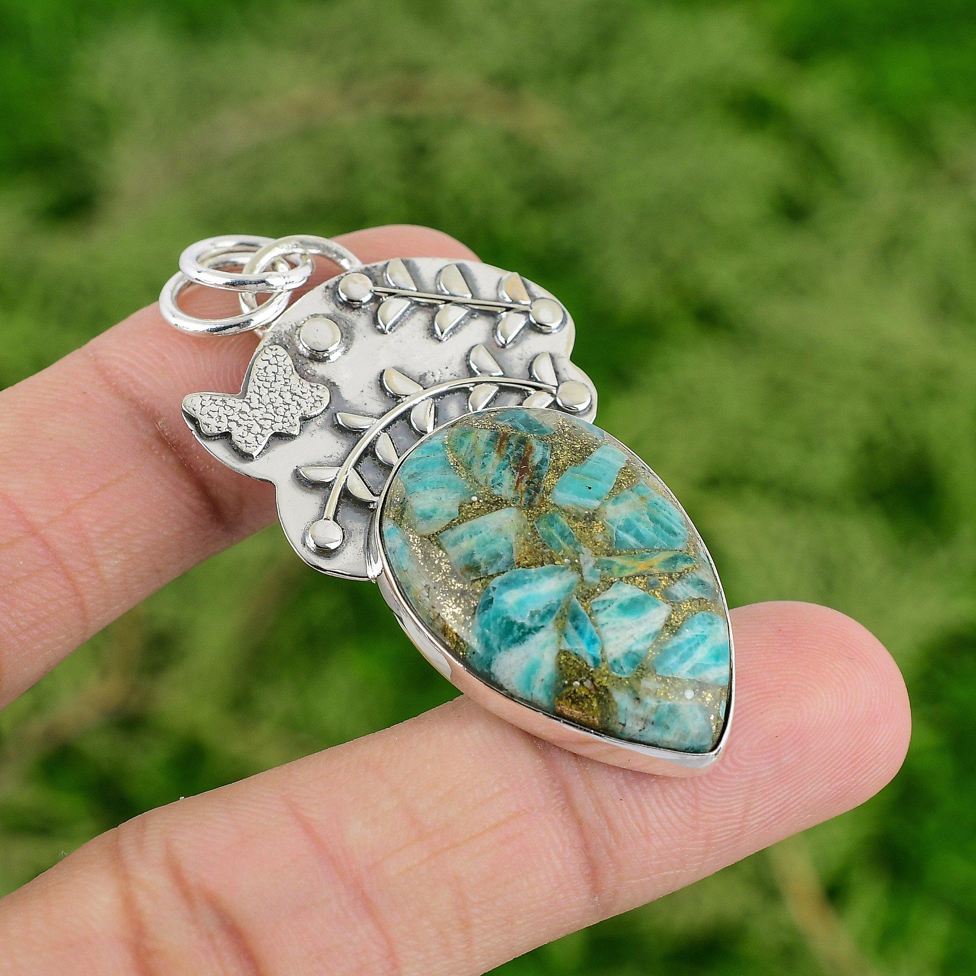 

Daughters Day Sale 925 Silver Natural Copper Amazonite Mother Pendant Jewelry