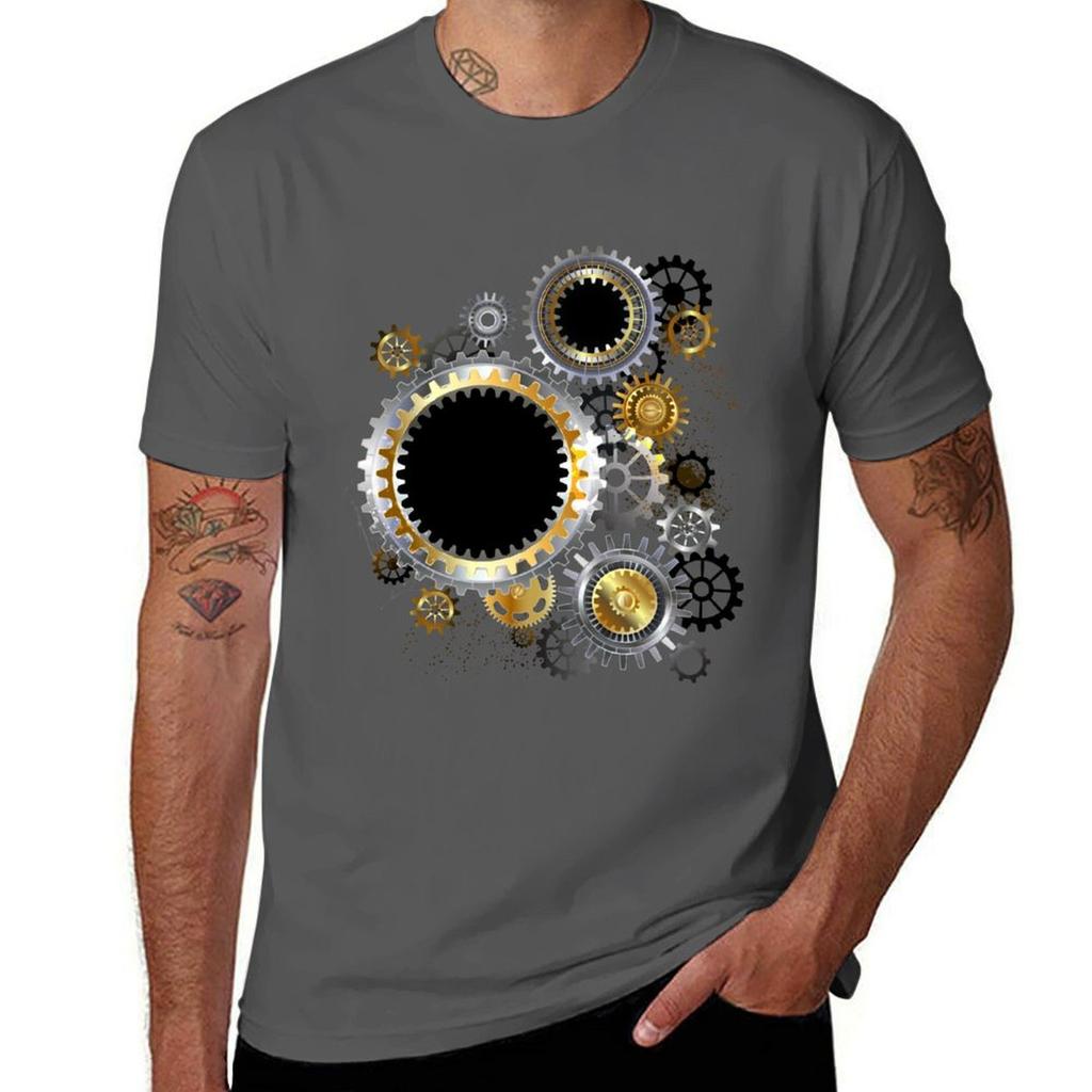 Stalowe zębatki ( Koła Zębate Steampunk ) T-shirt Casual z Nadrukiem Wzór Koszulka