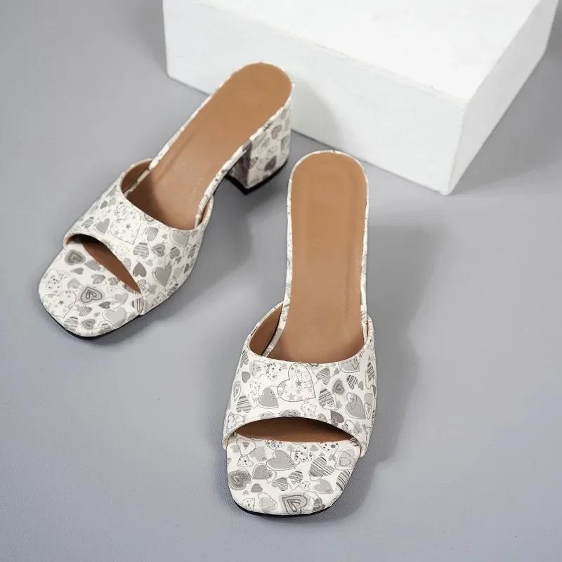 Fashion Square Headed High-heeled Slippers for Women 2025 New European and American Plus Size Color Coarse Heel Sandals for Women