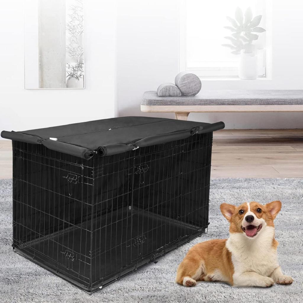 Pet Kennel Cover Black Breathable Warm Removable Lightweight Dog Crate 94cmx60cmx64cm