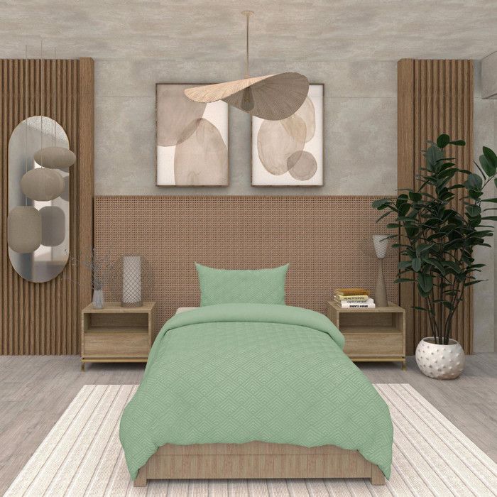 Parure housse de couette 3D microfibre 140x200 cm GAIA vert eau, par Soleil d'Ocre