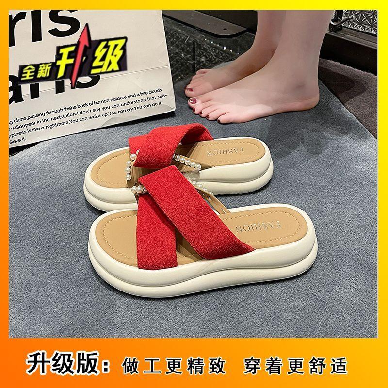 

French beauty with skirt cool slippers women s summer wear 2025 new muffin thick bottom Roman women s half slippers 40