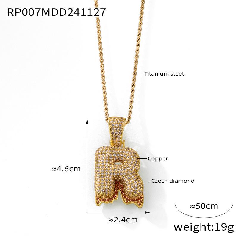 Elegant European-Style Necklace: Women's 26-Letter Diamond-Inlaid Copper Pendant on Titanium Steel Clavicle Chain