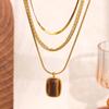 Geometric Tiger Eye Stainless Steel Necklace Set - Retro Style Women's Clavicle Chain