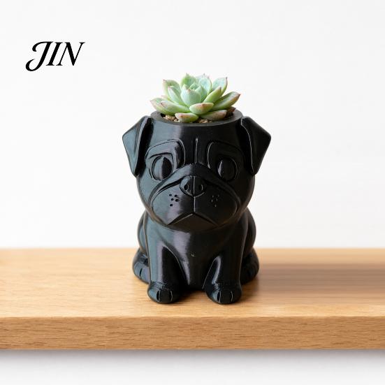 Space-saving Flower Pot 3D Printed Pug Planter Pot, Decorative Dog Flowerpot for Compact Indoor Outdoor, Cactus Succulents Plants Container, Pet Lover