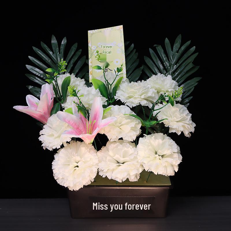 Qingming-Fest Chrysanthemenstrauß: 7-Kopf Seidenblumen Friedhofsgesteck für die Grabpflege