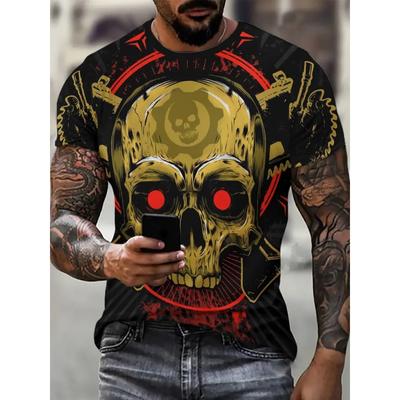 Camiseta de hombre de talla grande con estampado gráfico de calavera 3D Verano, camiseta de manga corta con personalidad para deportes al aire libre para hombres