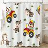 Farm-themed children's shower curtain featuring cows and tractors for bathroom decor in home accents collection on.