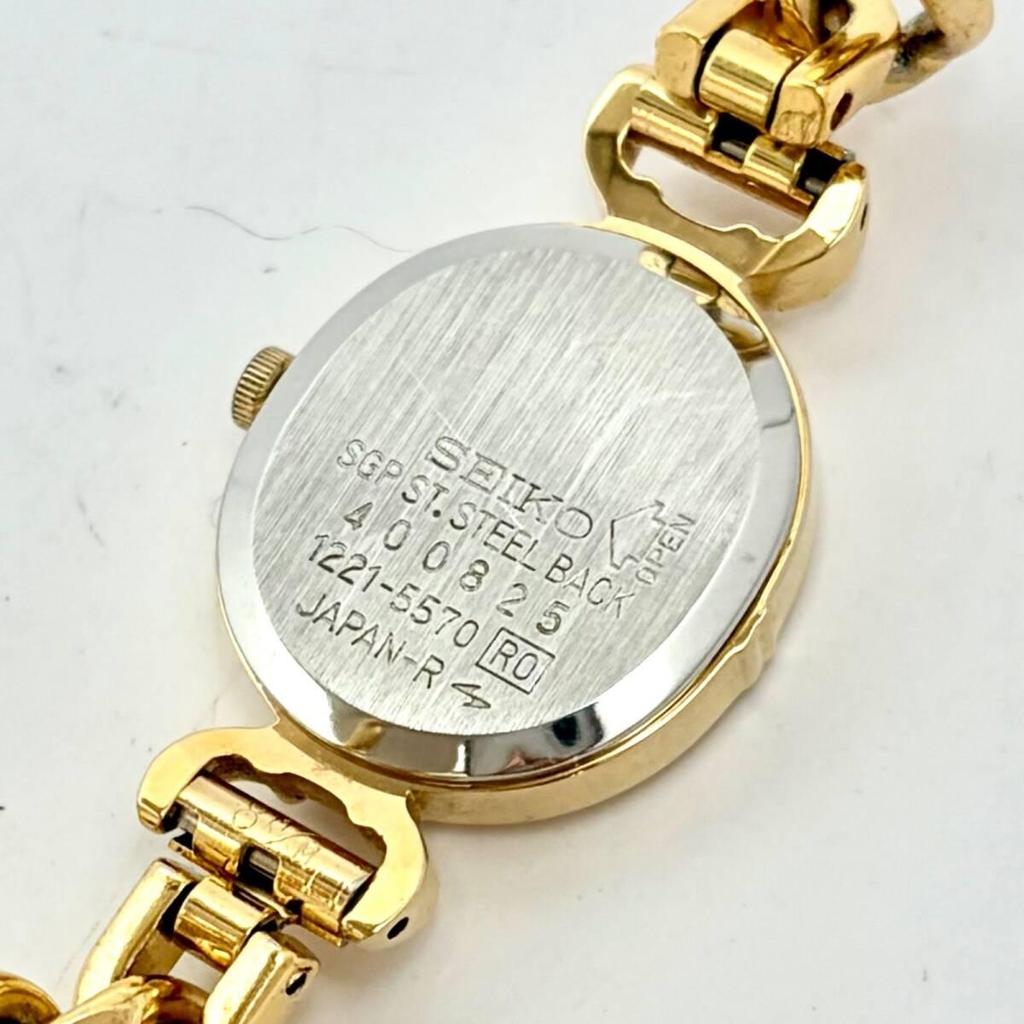 Used [New Battery] SEIKO Ladies Watch Gold Oval Curb Chain 1221-5570 4000825