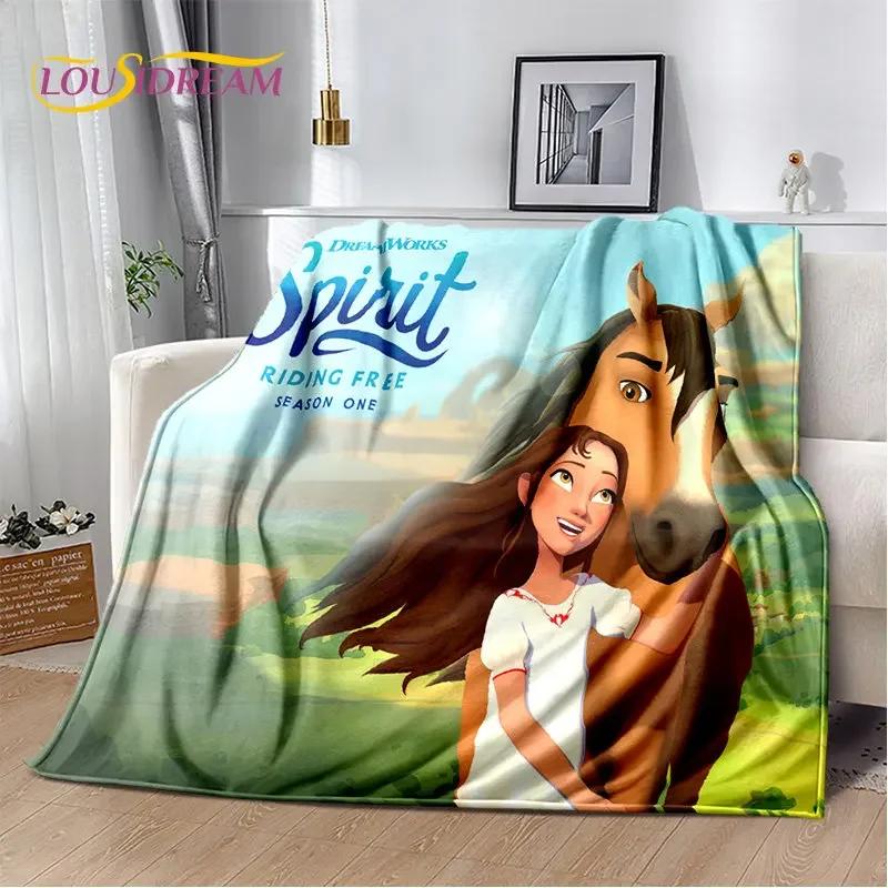 Spirit Riding Free Horses Cartoon Soft Plush Blanket,Flannel Blanket Throw Blanket for Living Room Bedroom Bed Sofa Picnic Cover