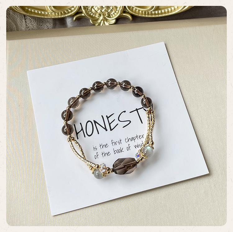Faceted Smoky Quartz & Gray Moonstone Bracelet - Niche Design for Women, Perfect Gift for Friends.