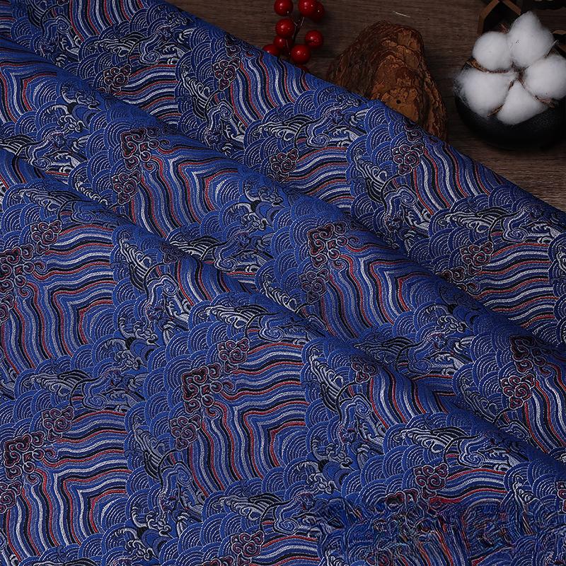 100x150cm High Quality Jacquard Brocade Fabric Thick Soft Bamboo Leaf for Women Dress Hanfu Upholstery Sewing Cloth Gold Blue