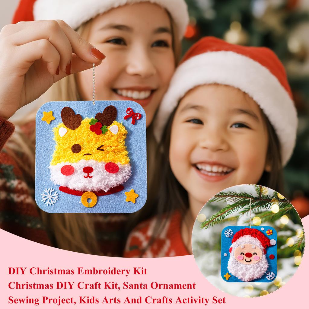 DIY Christmas Embroidery Kit Christmas DIY Craft Kit, Santa Ornament Sewing Project, Kids Arts And Crafts Activity Set