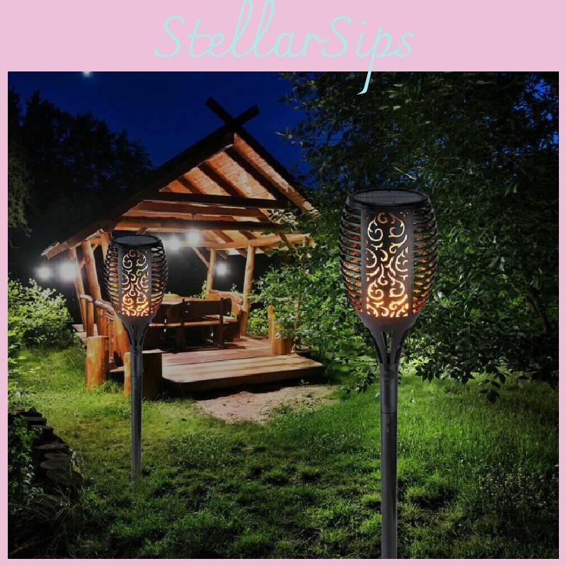 Elegant Solar Flame Torch Light With 12 Led Amber Glow Perfect For Outdoor Garden Decor