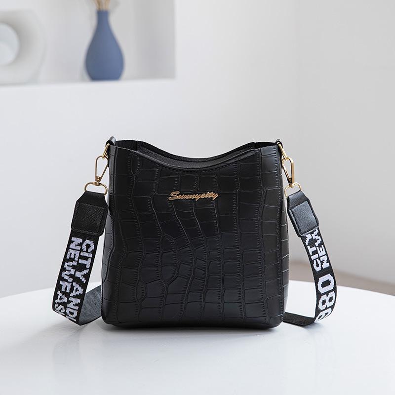 2023 Fashion Crocodile Pattern Crossbody Bag with Printed Webbing Strap - Large Capacity Women's Shoulder Bag